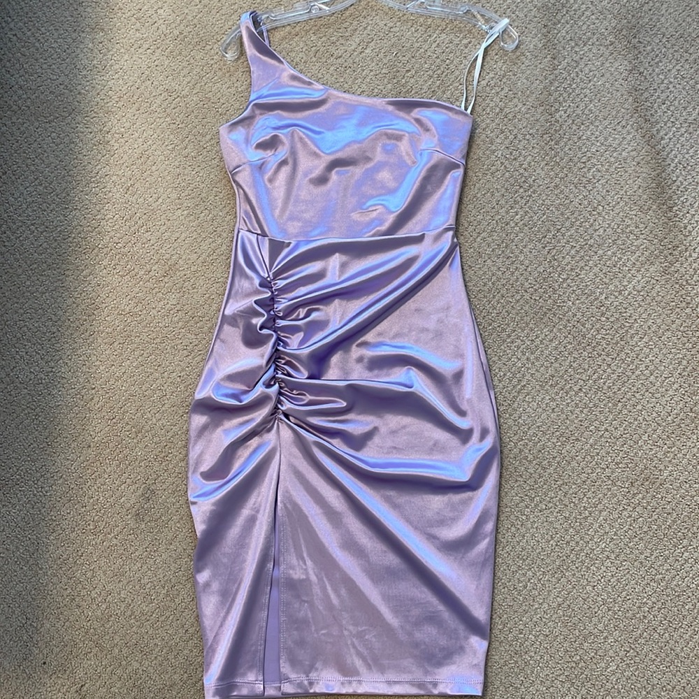 Windsor Purple Satin One Shoulder Mini Dress